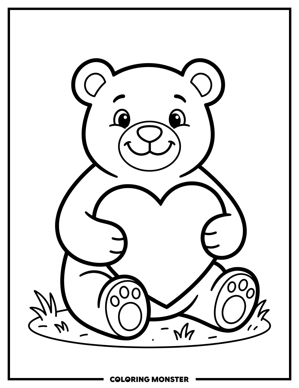 Bear Holding a Heart Coloring Page