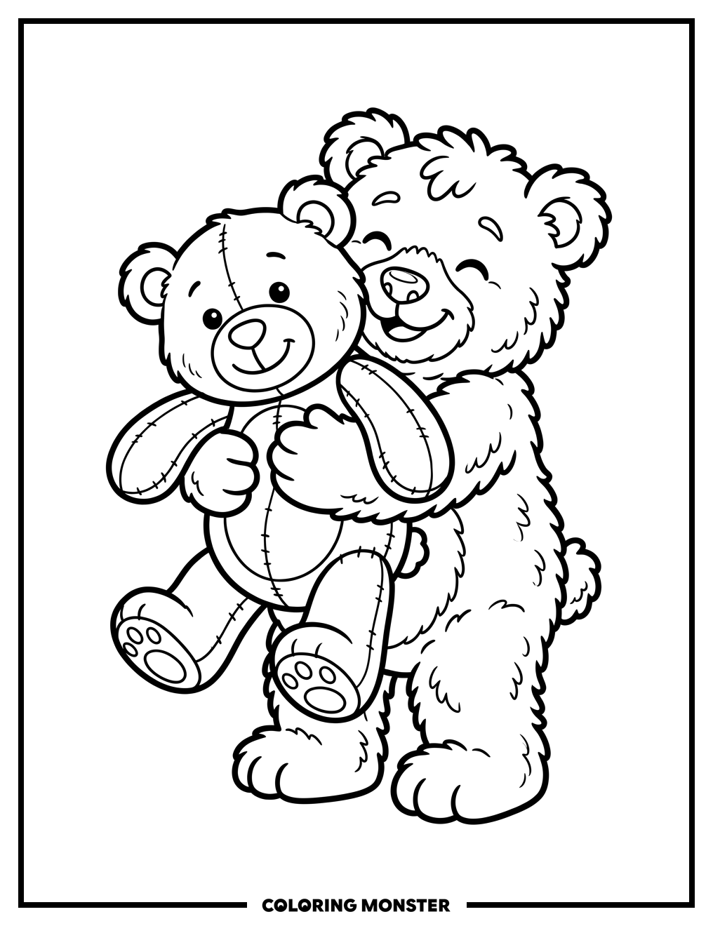 Bear Hugging A Teddy Bear Coloring Page