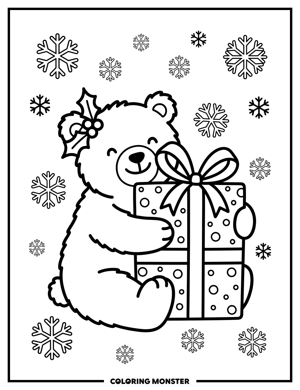 Bear Hugs A Christmas Present Coloring Page