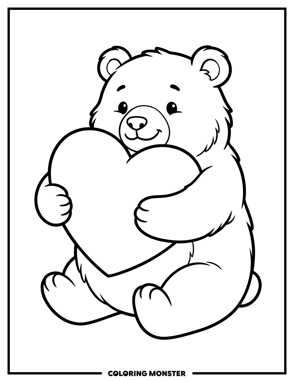 Bear Hugs A Heart Coloring Page
