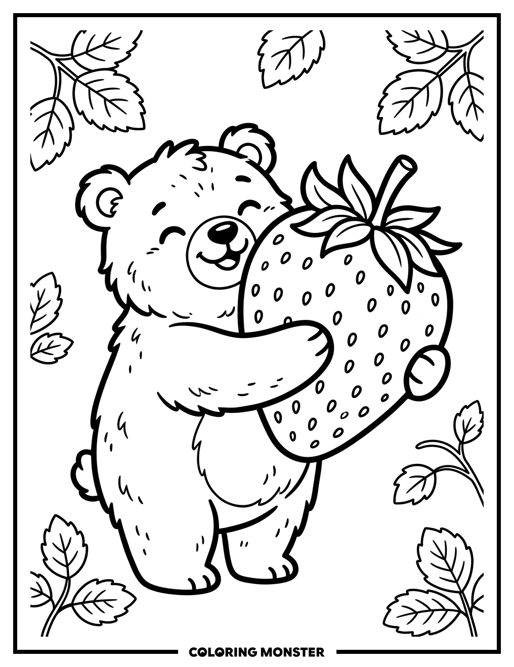 Bear Hugs Giant Strawberry Coloring Page