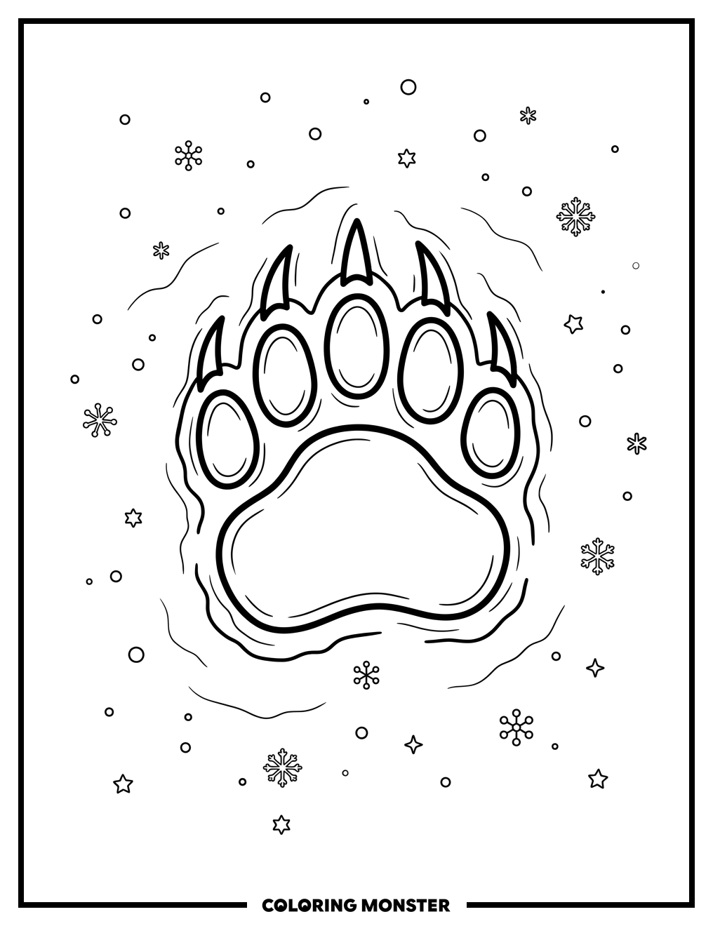 Bear Paw Print in Snow Coloring Page