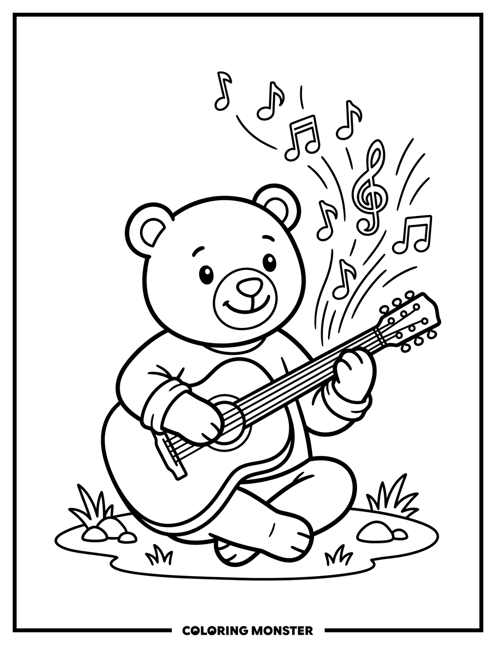 Bear Playing Guitar Coloring Page