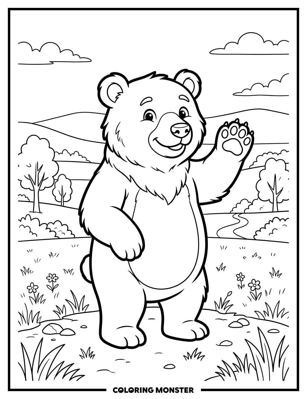 Bear Waving Goodbye Coloring Page