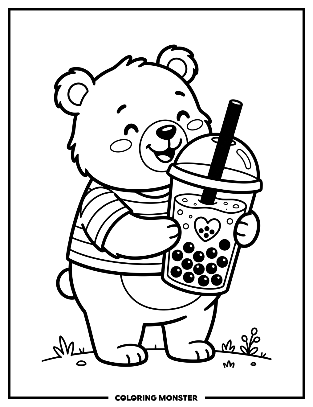 Bear With Boba Tea Coloring Page