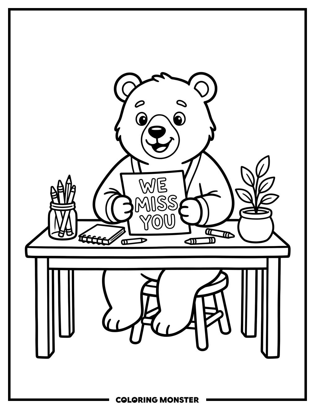 Bear Writing a Letter Coloring Page