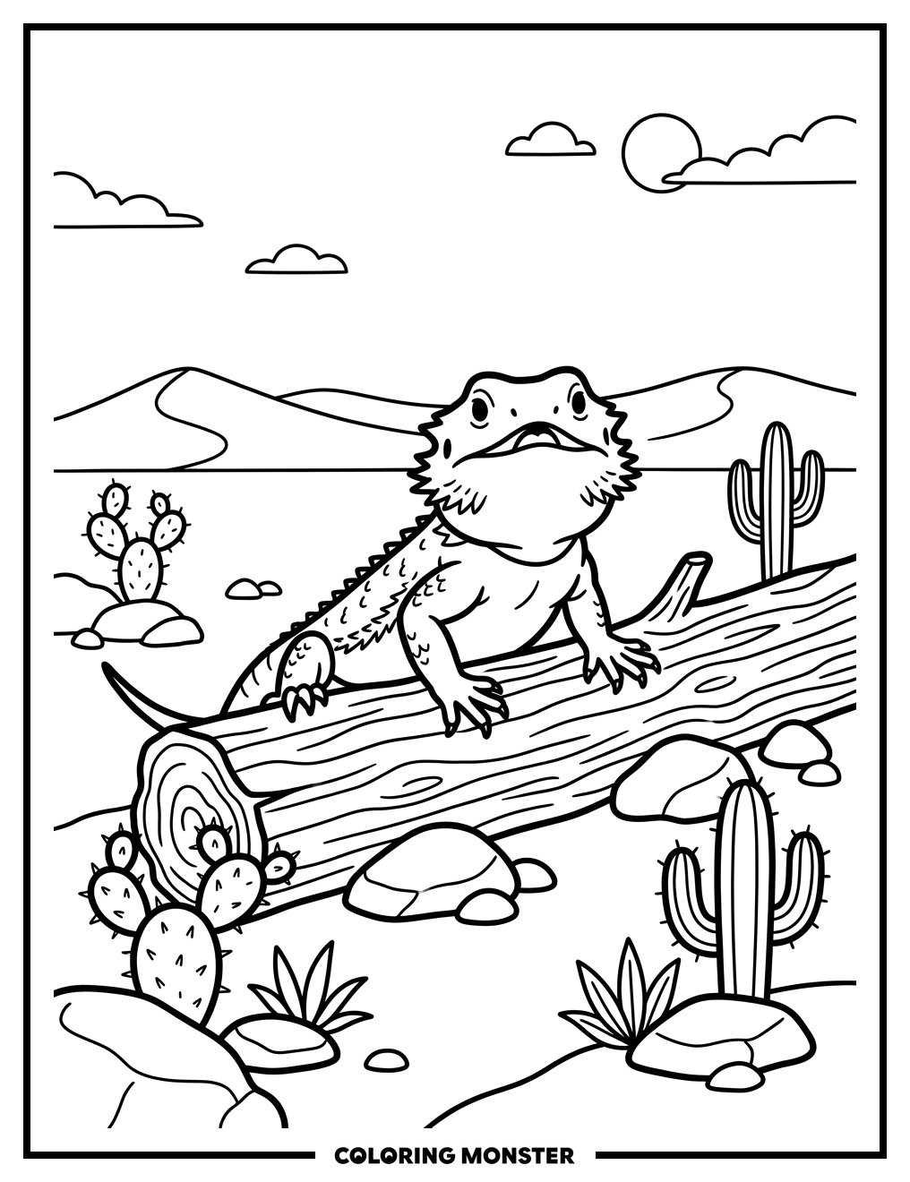 Bearded Dragon in Desert Coloring Page