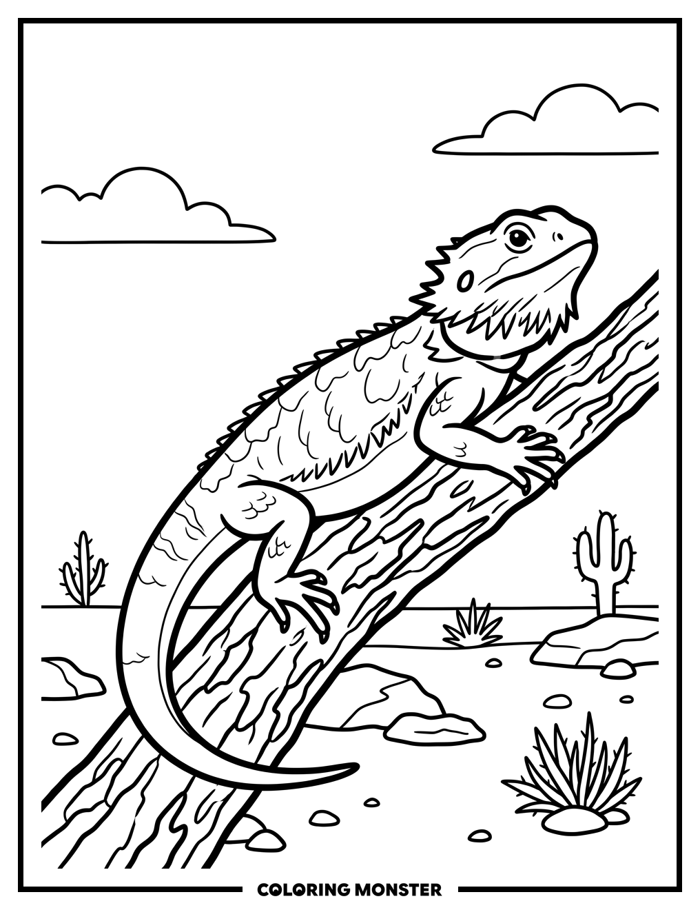Bearded Dragon on Branch Coloring Page