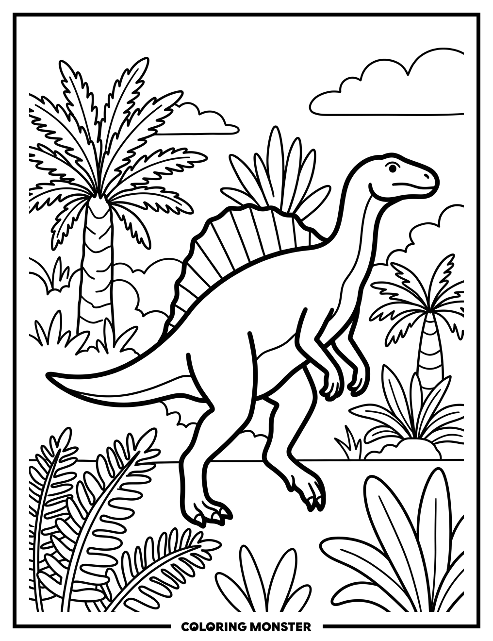 Becklespinax Dinosaur in Prehistoric Jungle Coloring Page