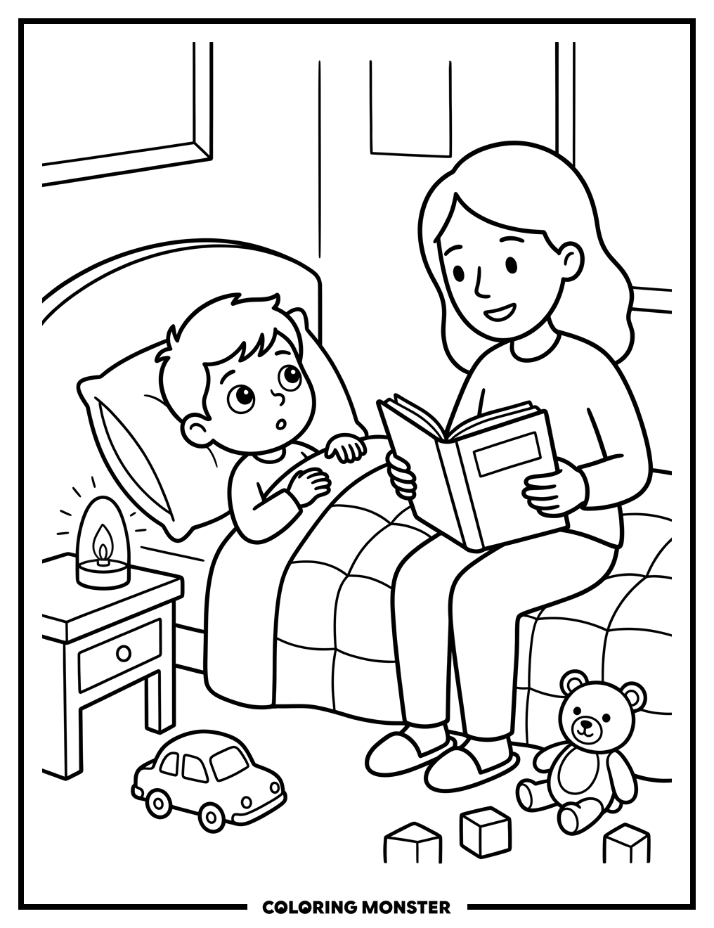 Bedtime Story Reading Coloring Page