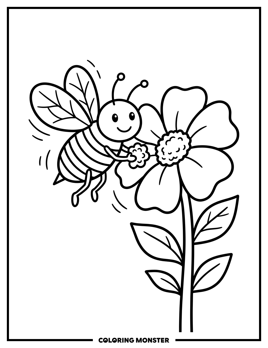 Bee Collecting Pollen From Flower Coloring Page