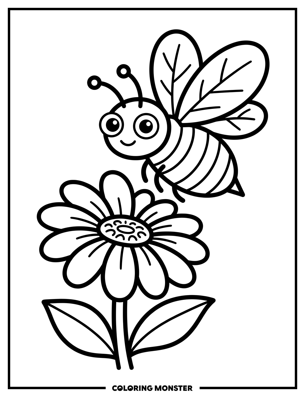 Bee Hovering Near Flower Coloring Page