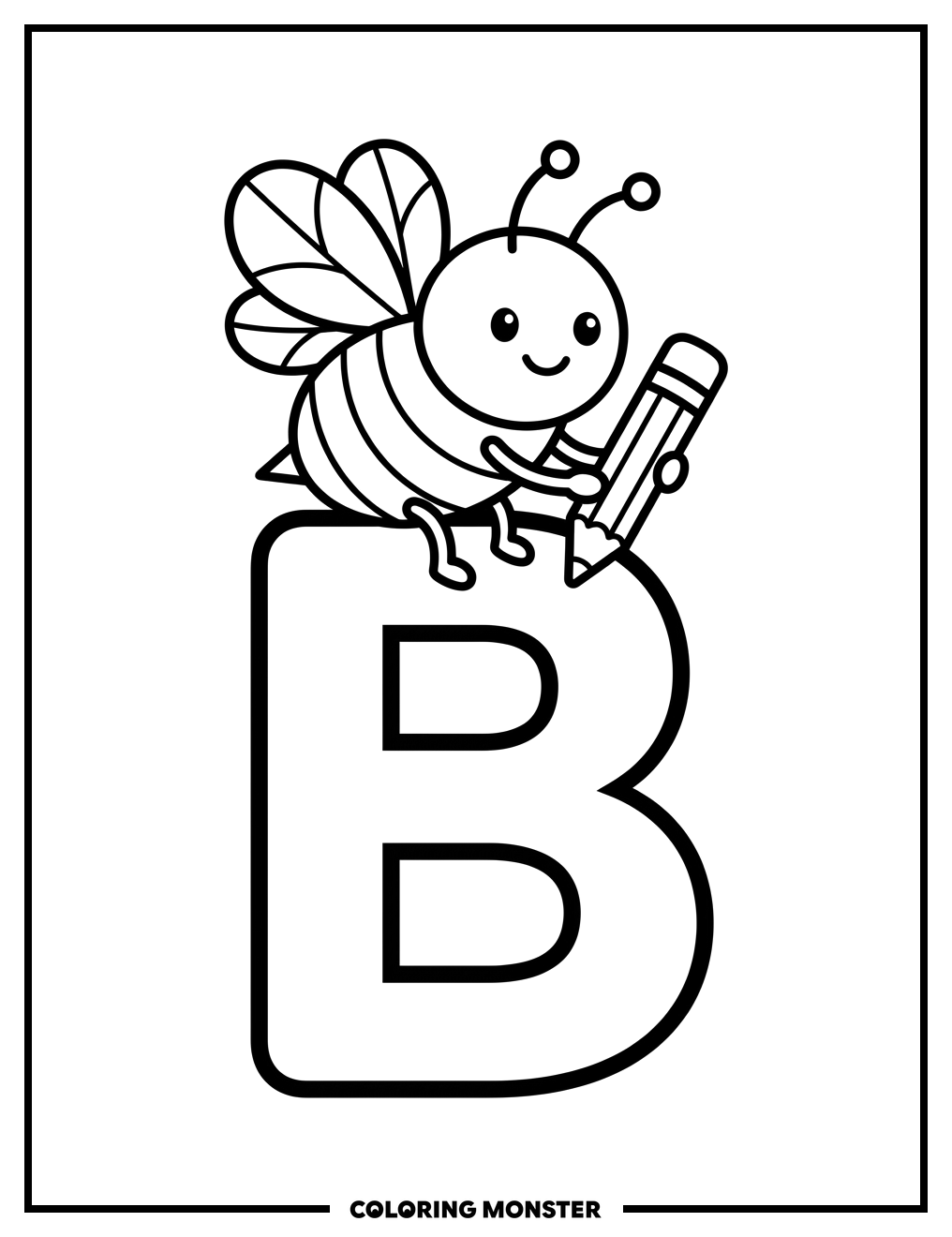 Bee Sitting On Letter B Coloring Page