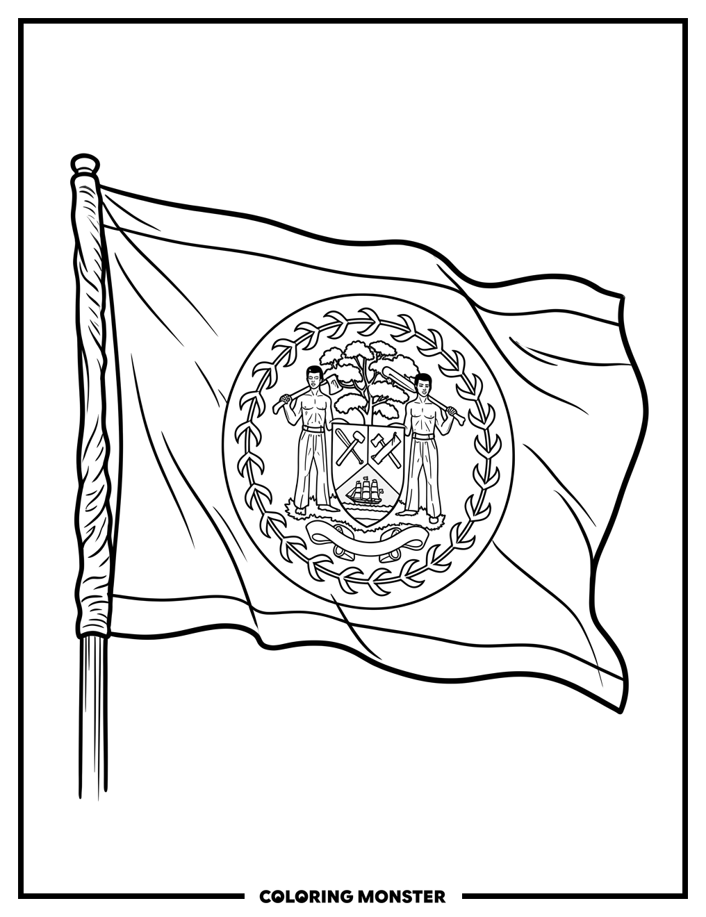 Belize Flag Waving Gently Coloring Page