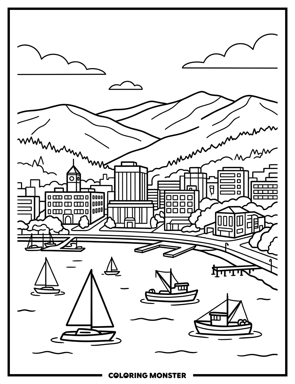 Bellingham Skyline Waterfront Coloring Page