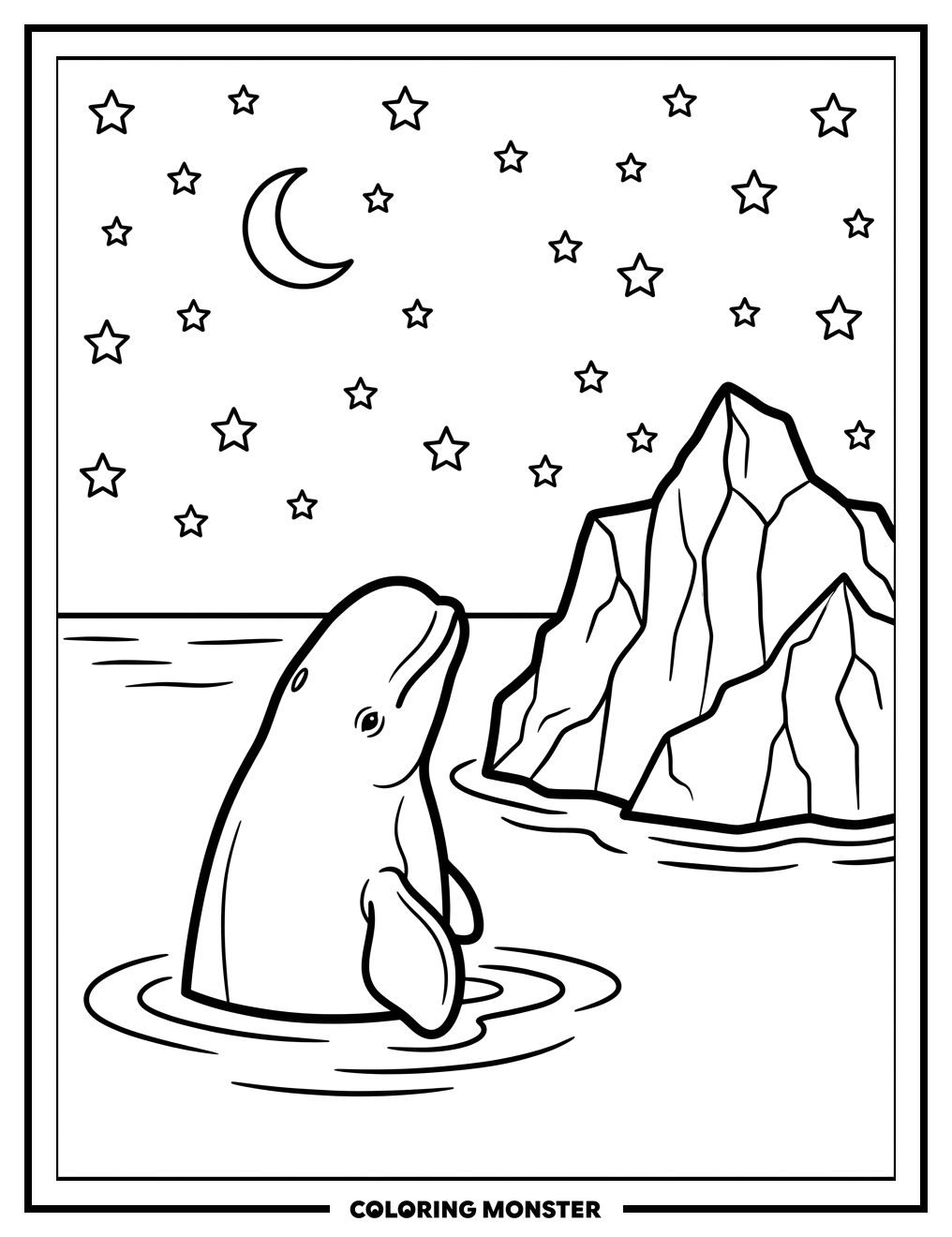 Beluga Whale and Iceberg Coloring Page