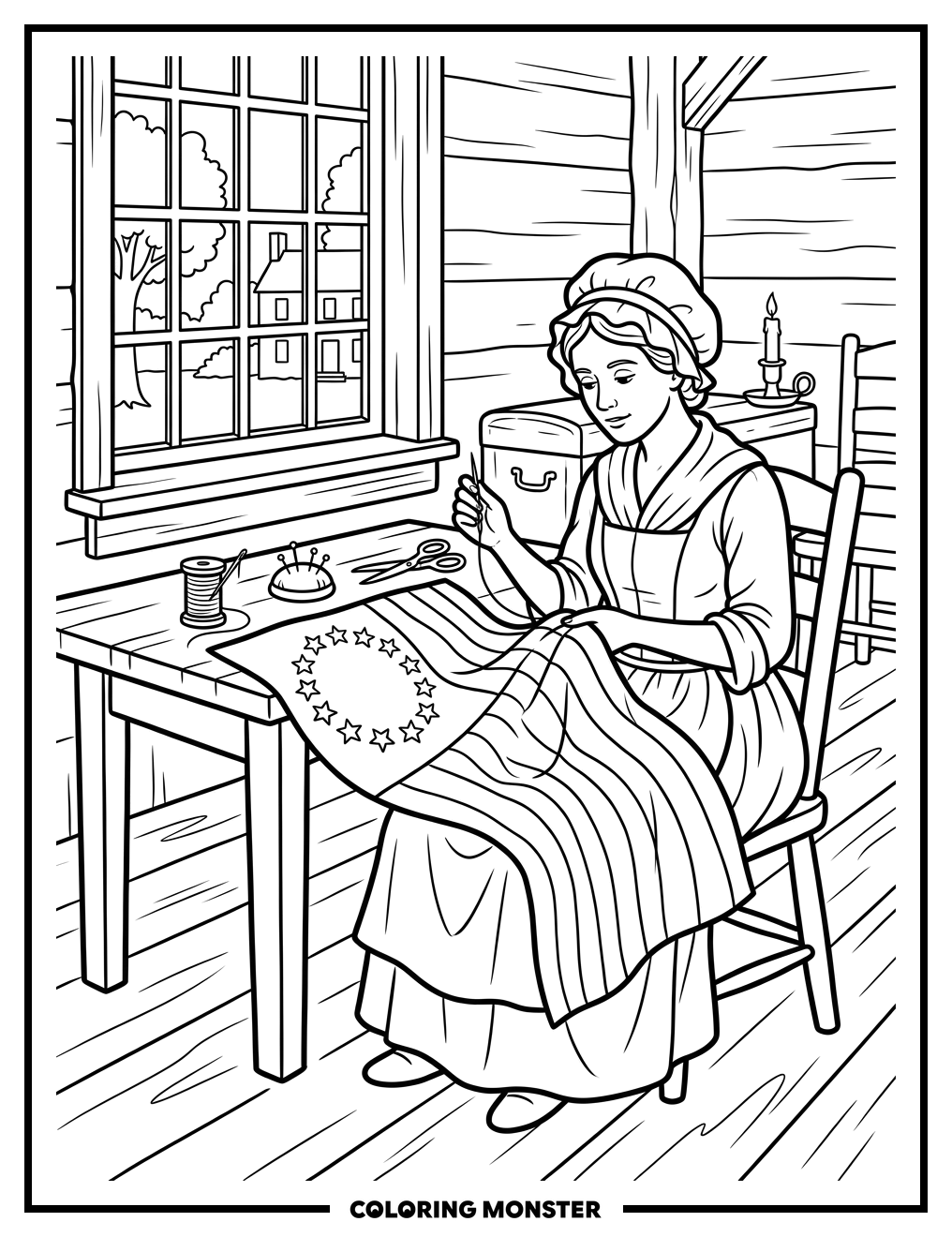Betsy Ross Sewing the First American Flag Coloring Page