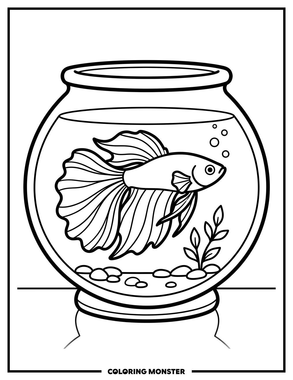 Betta Fish in Bowl Coloring Page