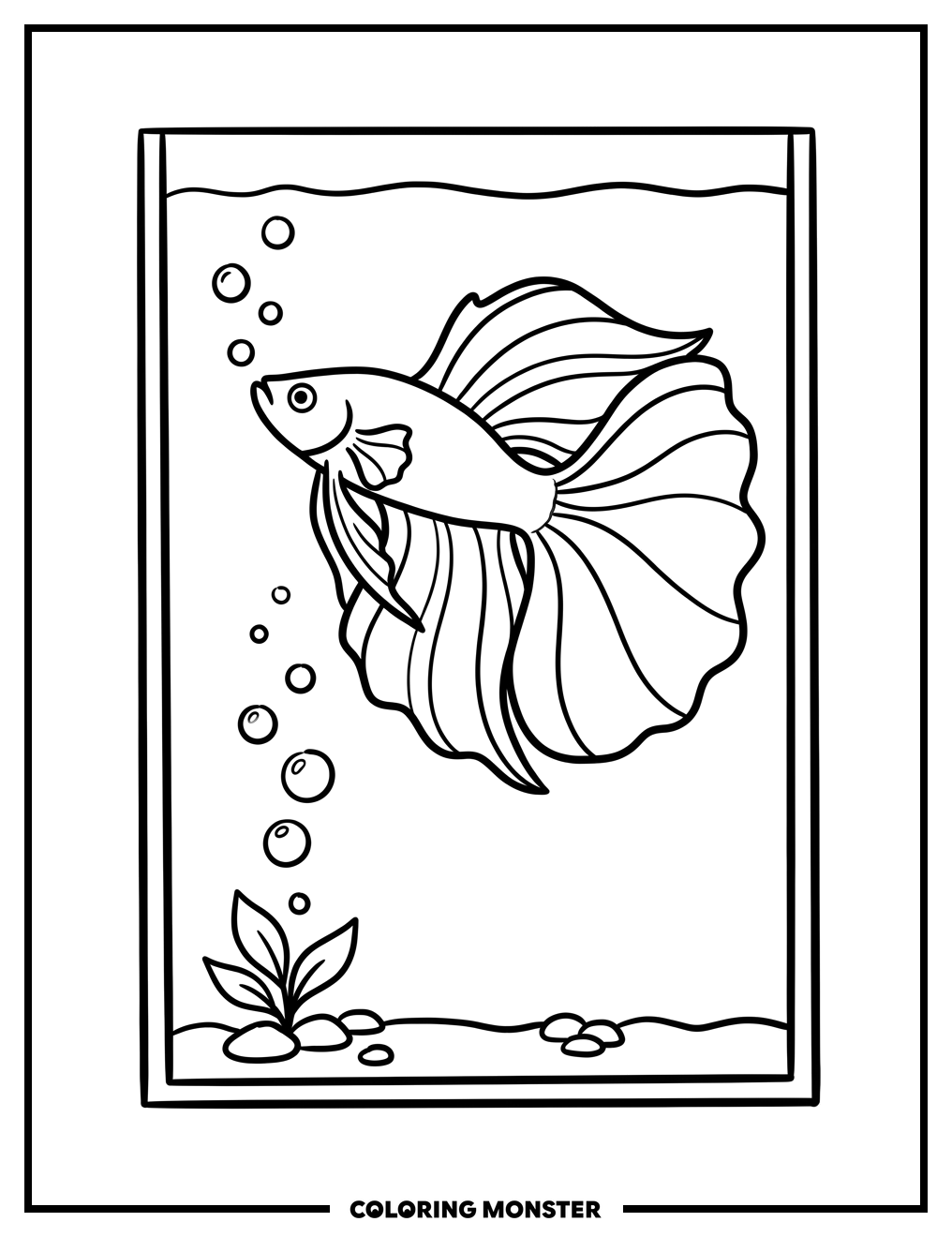 Betta Fish in Tank Coloring Page
