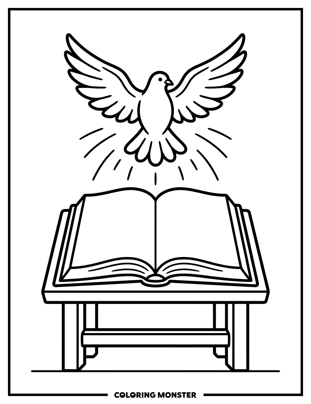 Bible and Dove Coloring Page