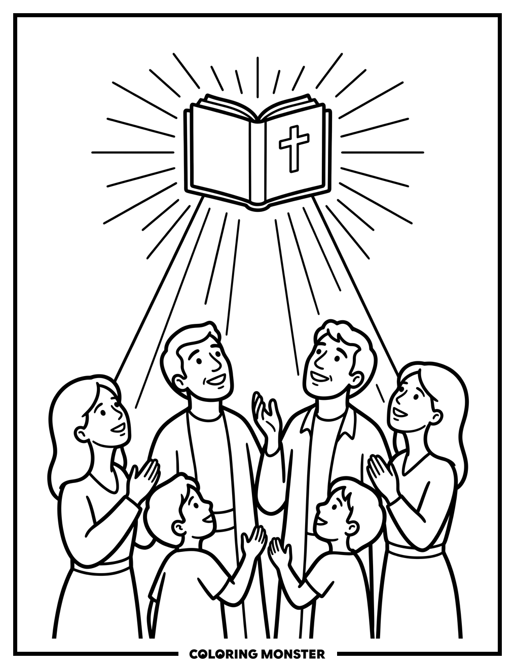 Bible Light Shines on Admiring Group Coloring Page
