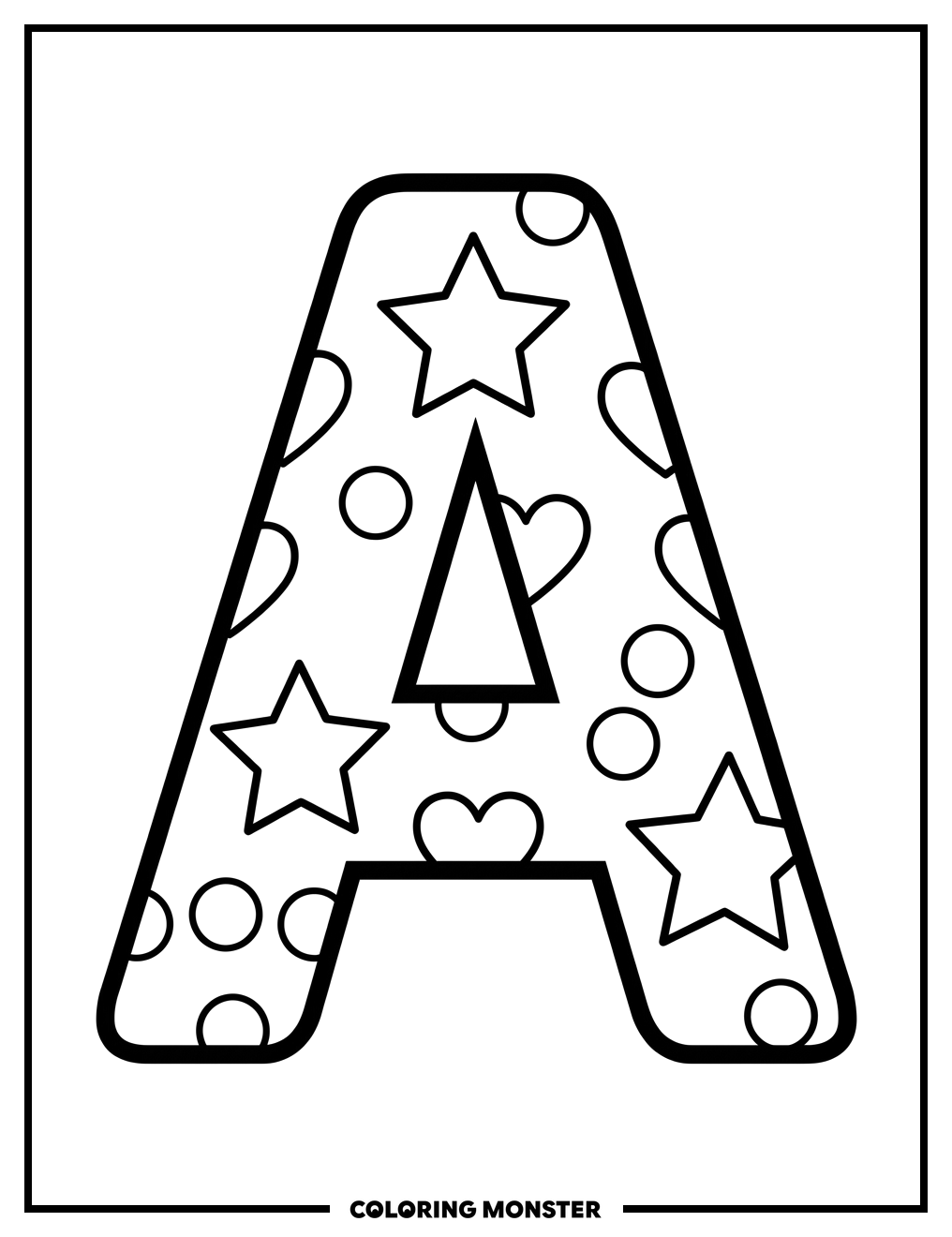 Big Letter A With Stars Coloring Page