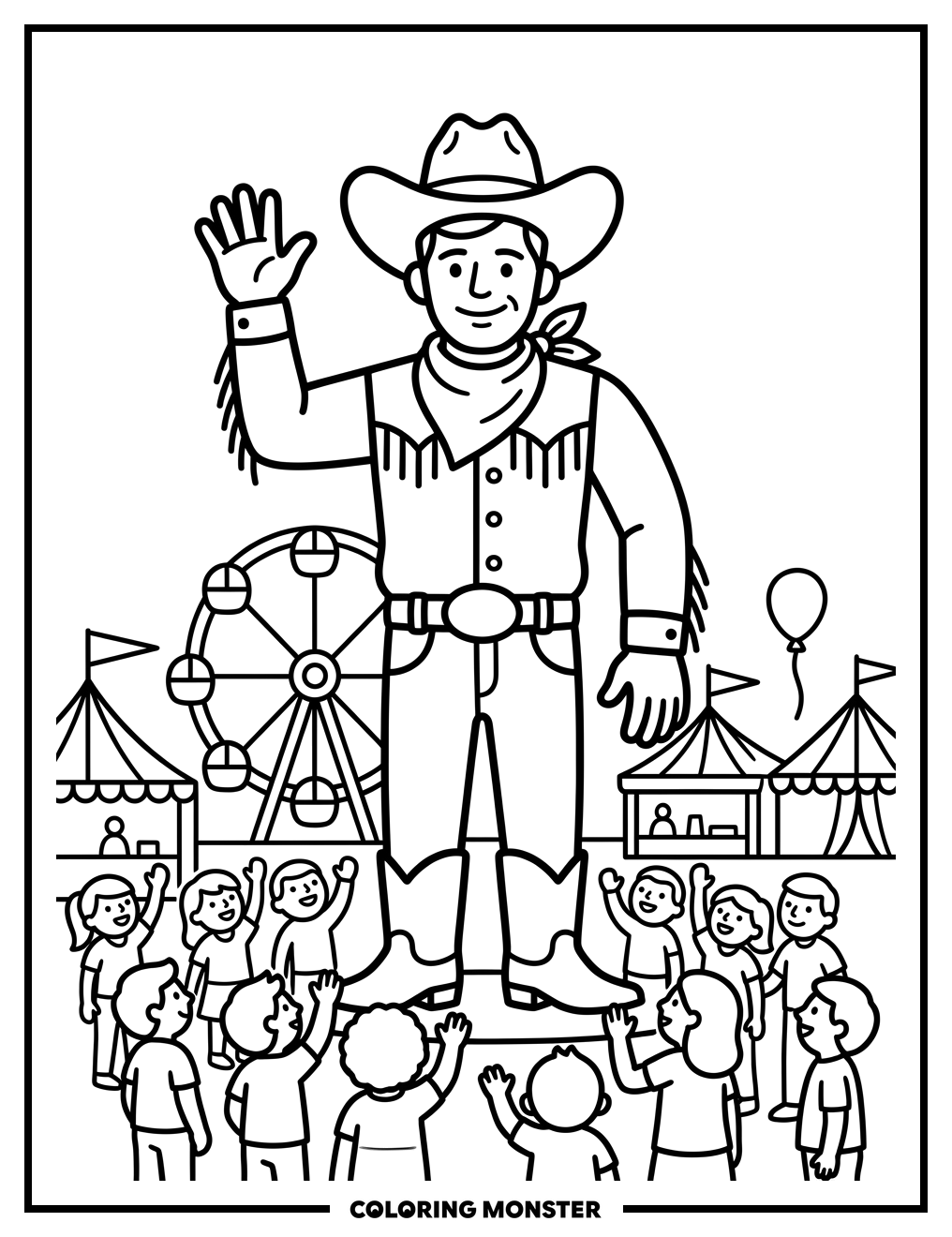 Big Tex Waving at State Fair Coloring Page