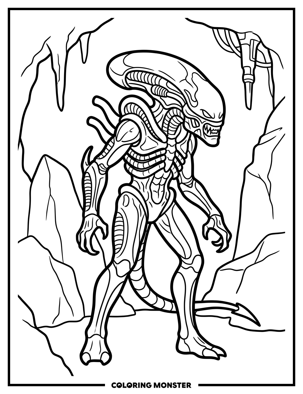 Biomechanical Alien Creature Coloring Page