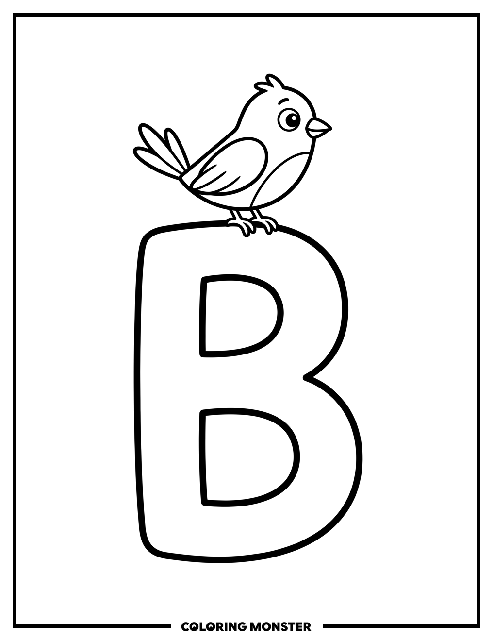 Bird on Letter B Coloring Page