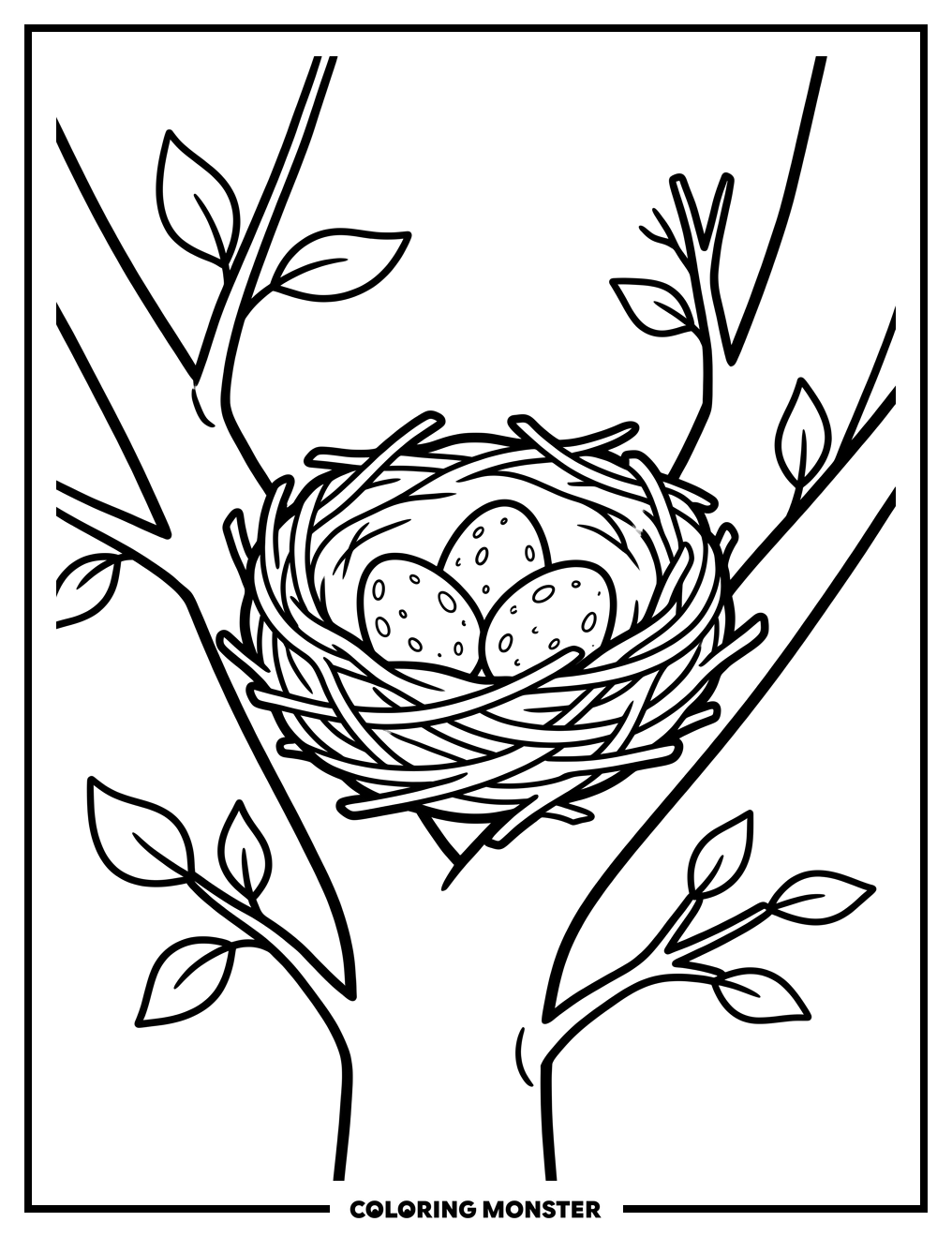 Bird's Nest With Three Eggs Coloring Page