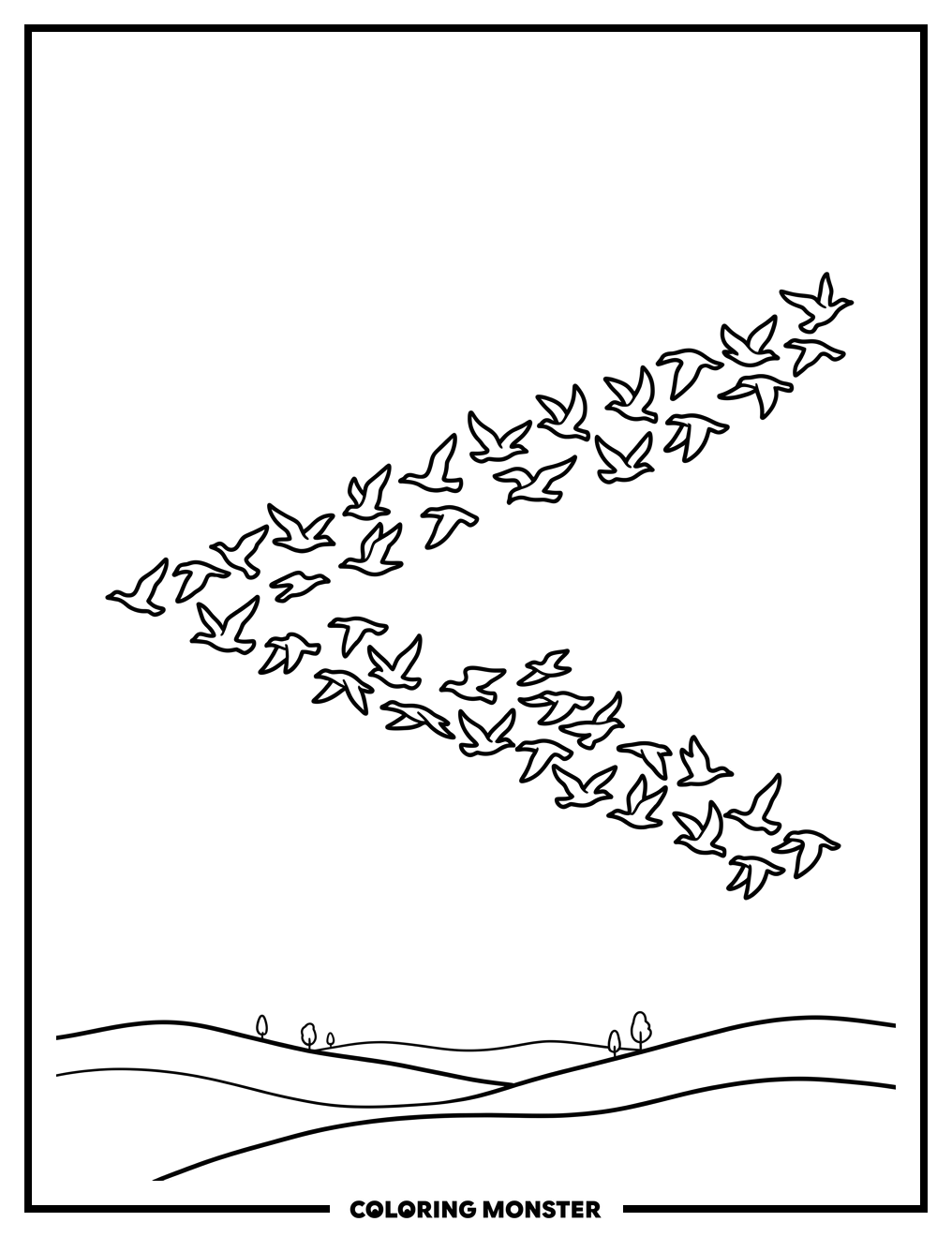 Birds In V-Formation Flying Coloring Page