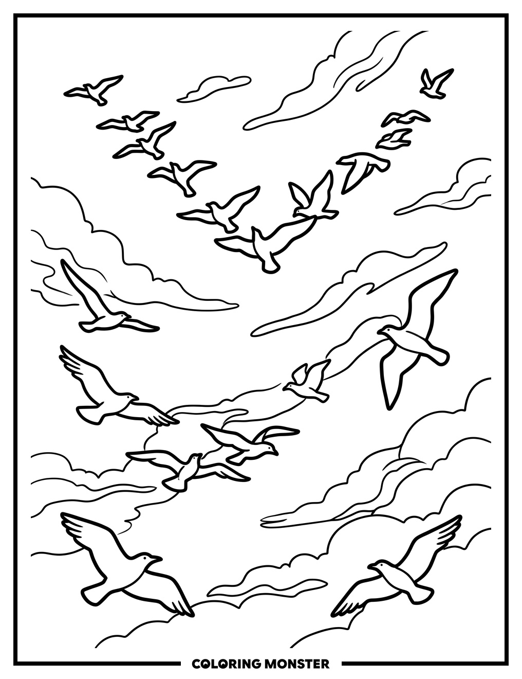 Birds Soaring In The Sky Coloring Page