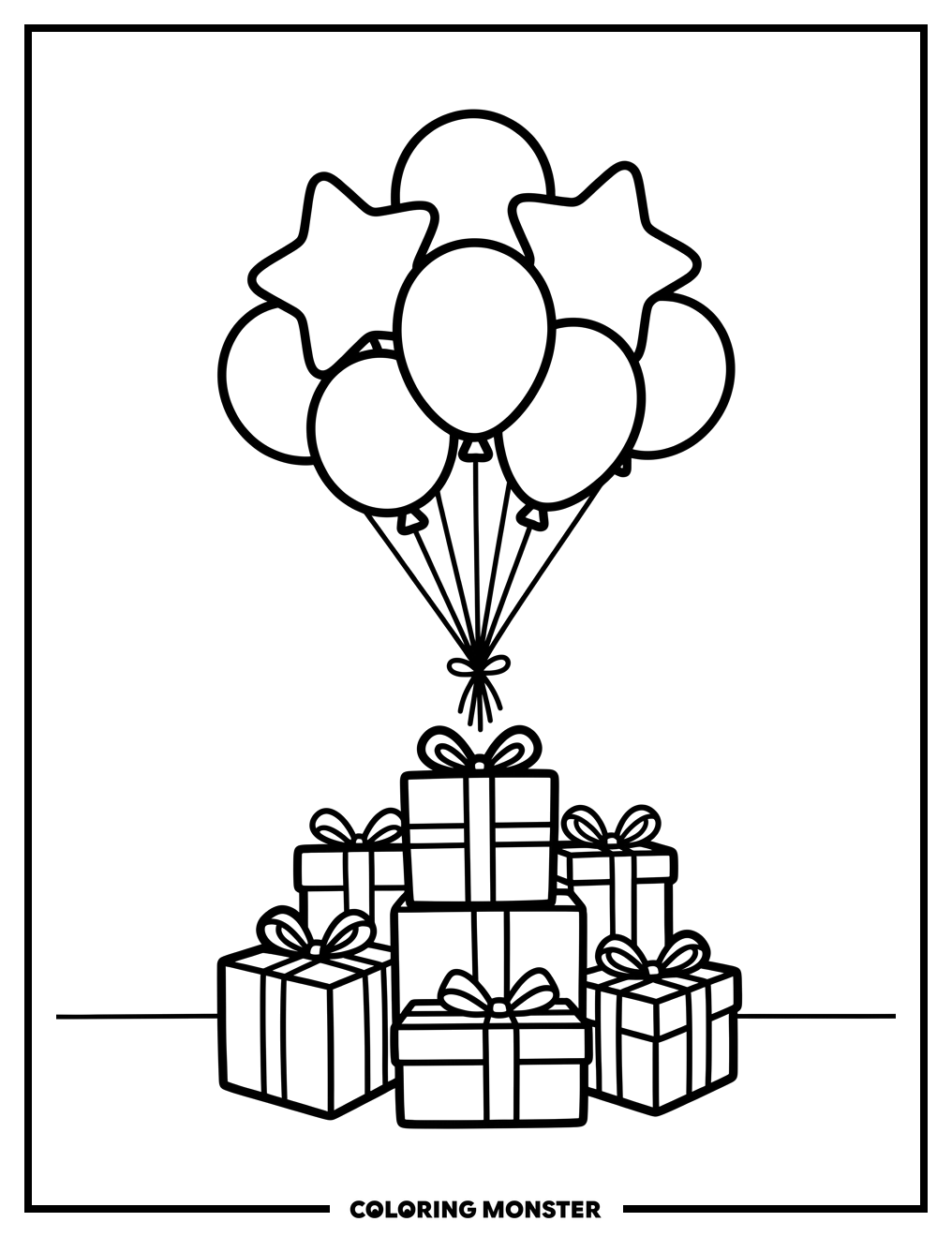 Birthday Balloons and Gifts Coloring Page