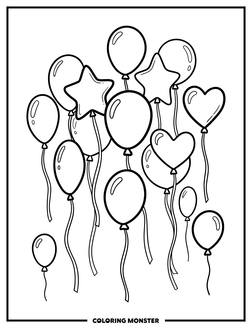 Birthday Balloons Floating Up Coloring Page