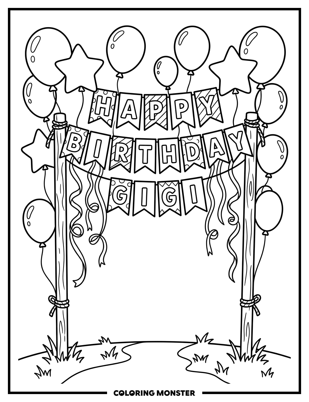 Birthday Banner With Balloons Coloring Page