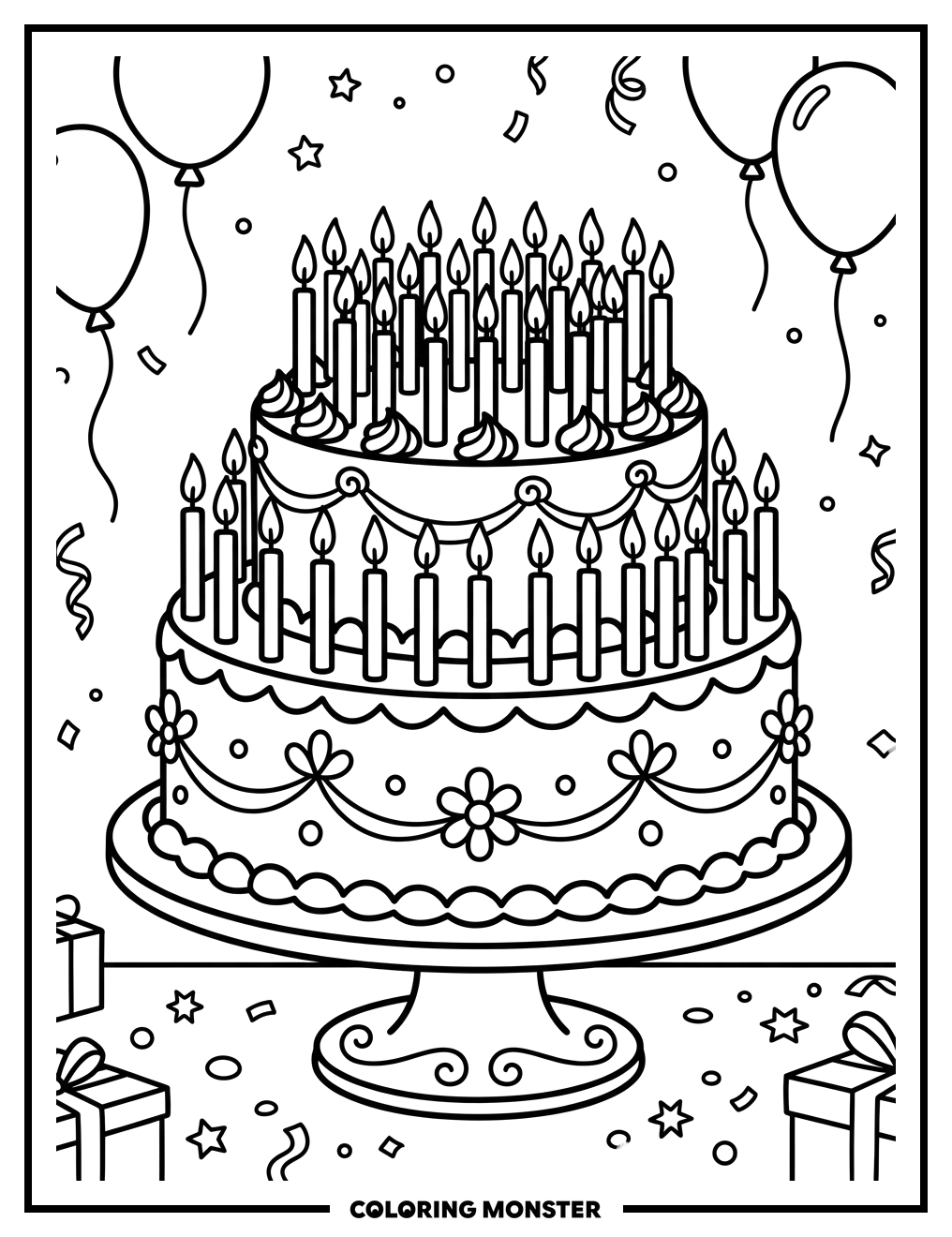 Birthday Cake With 41 Candles Coloring Page