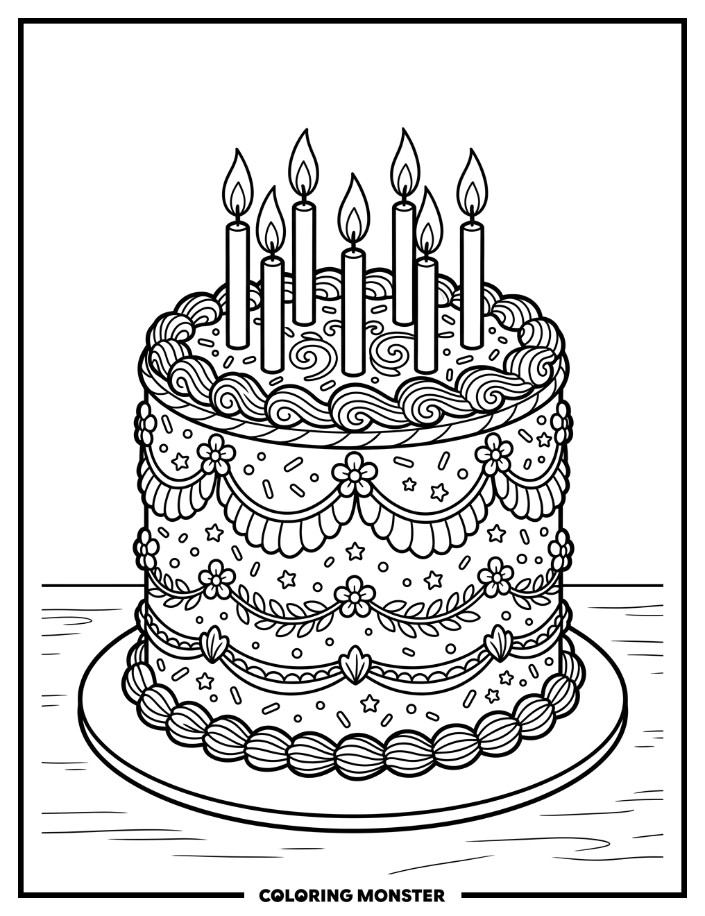 Birthday Cake With Candles Coloring Page