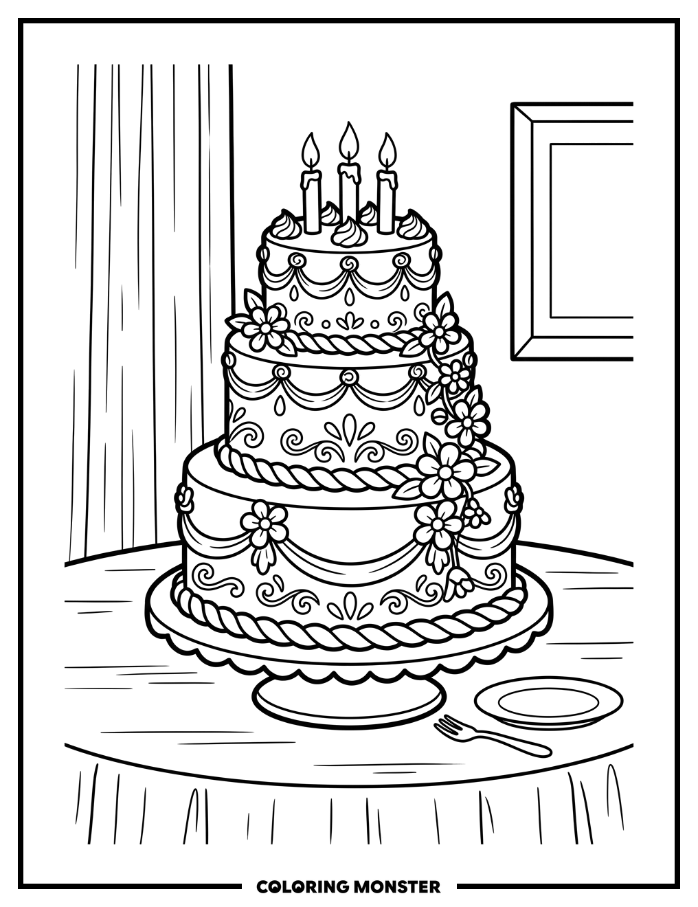Birthday Cake with Candles Coloring Page
