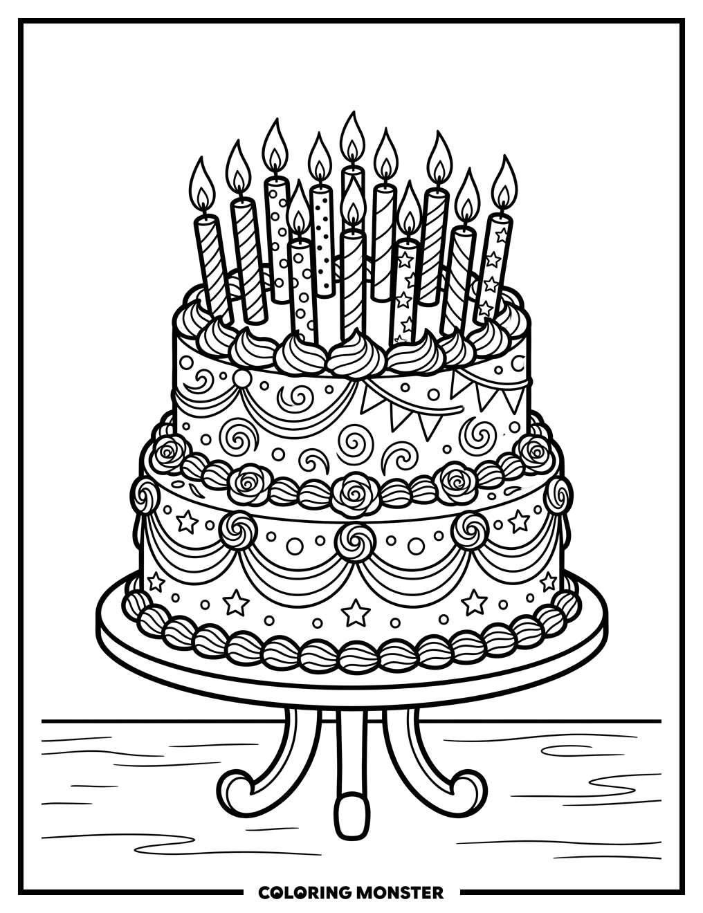 Birthday Cake With Candles Coloring Page