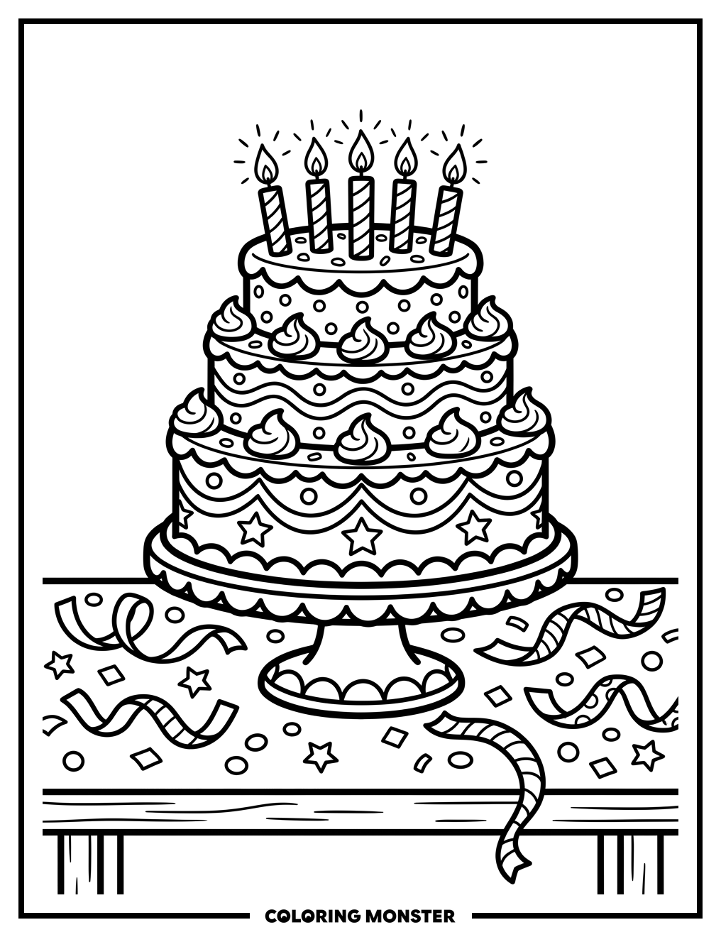 Birthday Cake With Candles Coloring Page