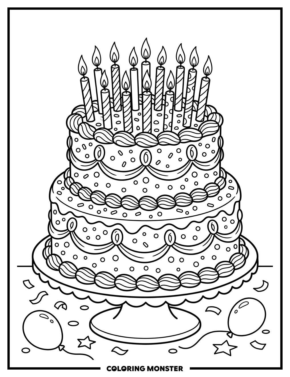 Birthday Cake With Candles Coloring Page