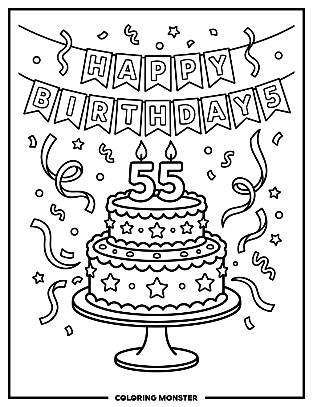Birthday Cake with Five Candles Coloring Page