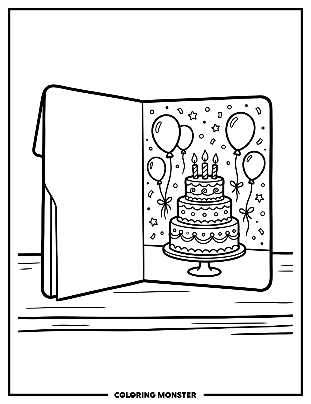 Birthday Card With Cake Coloring Page