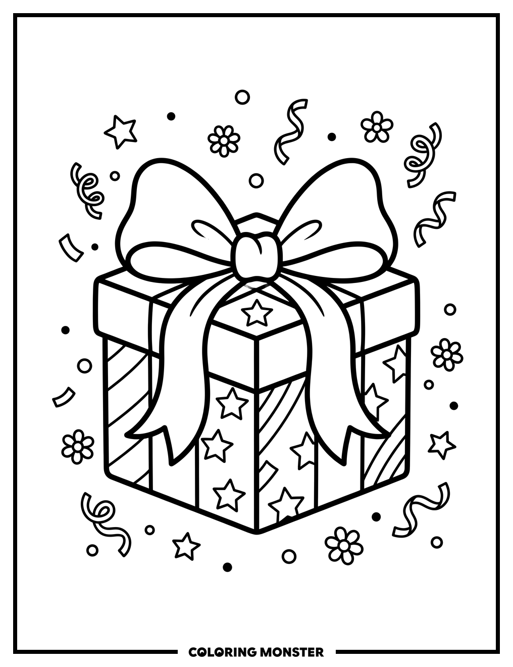 Birthday Present with Bow Coloring Page