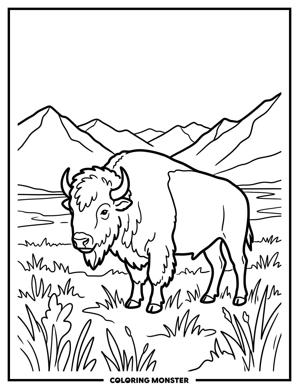 Bison in a Grassy Meadow Coloring Page