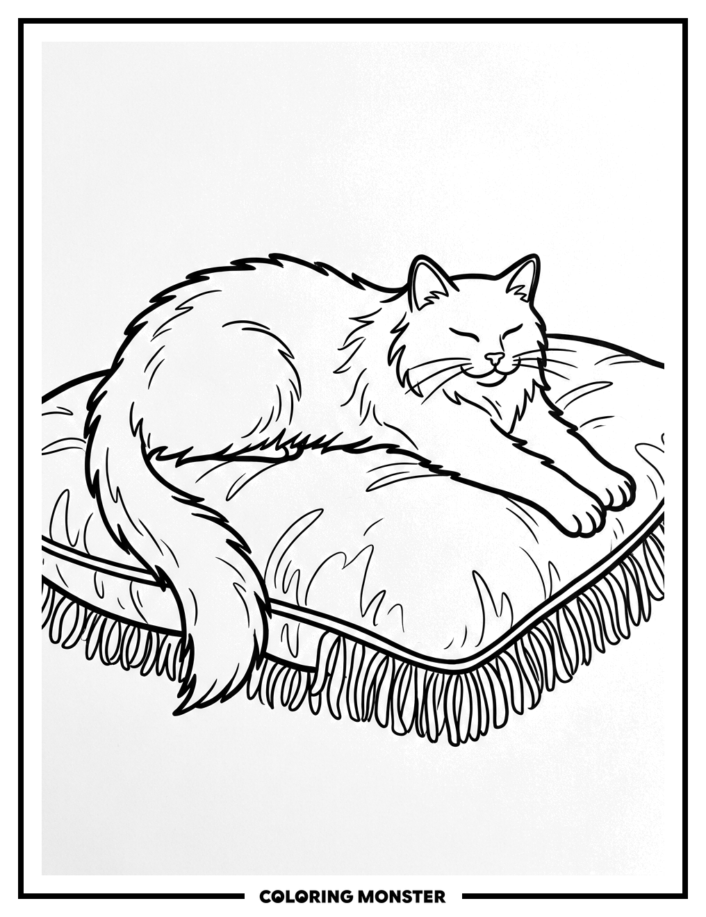 Black Cat on Velvet Cushion Coloring Page