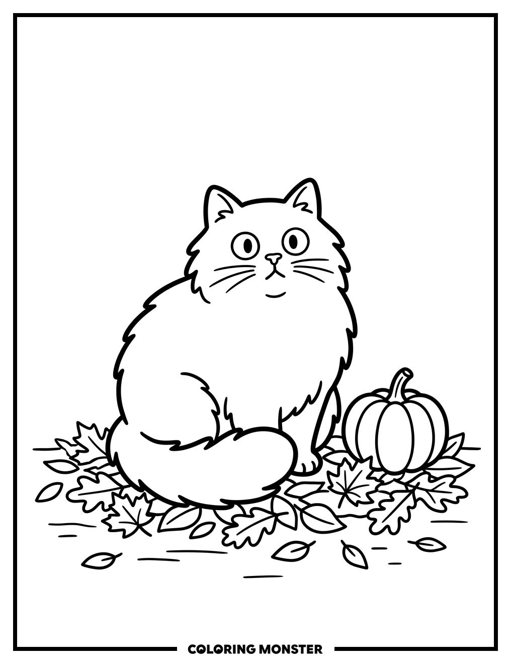 Black Cat with Pumpkin Coloring Page