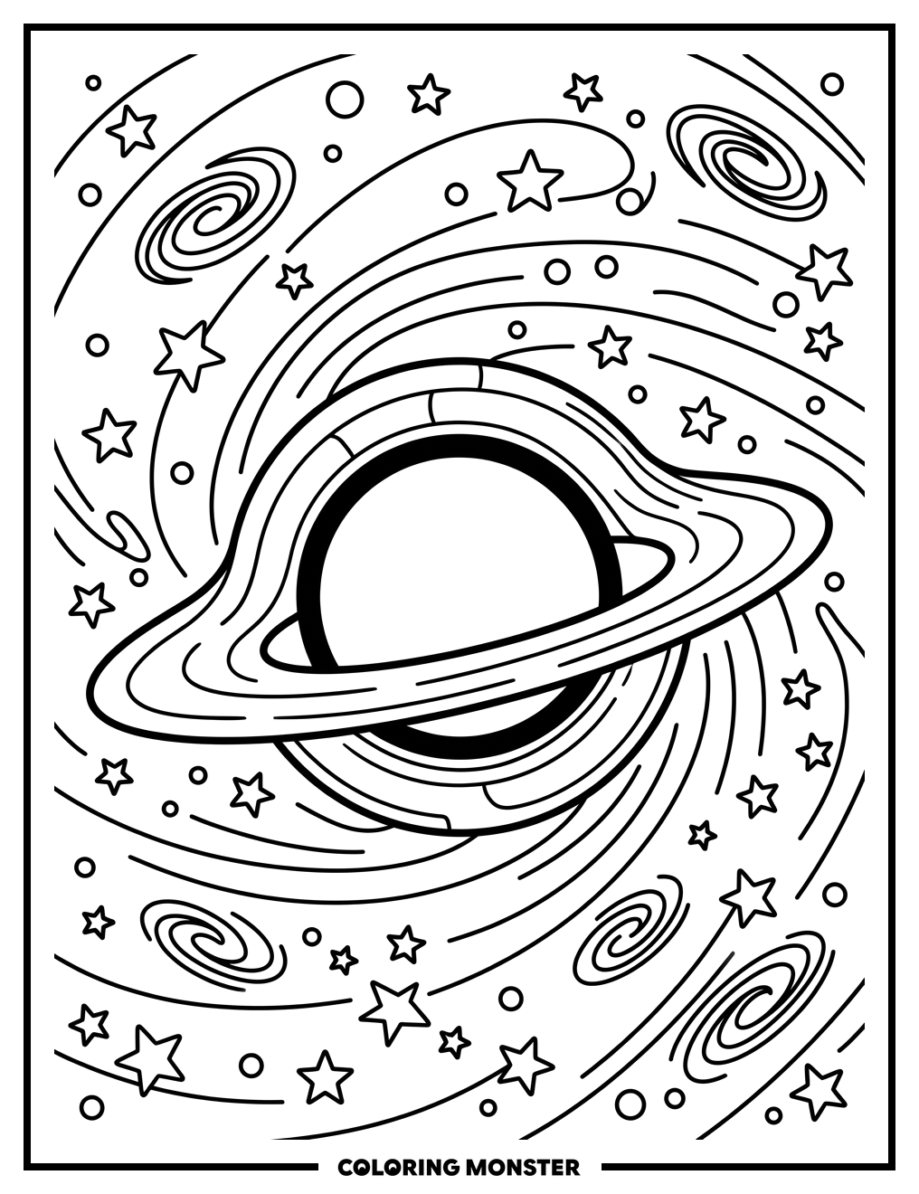 Black Hole With Swirling Stars Coloring Page