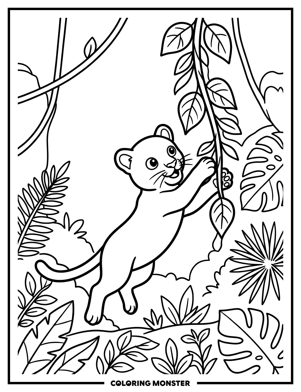 Black Panther Cub Playing Coloring Page