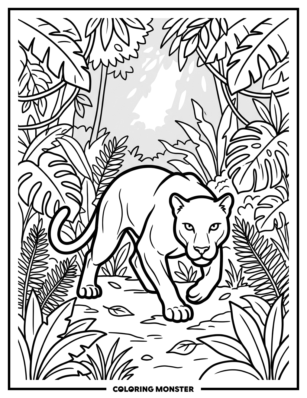 Black Panther in the Jungle Coloring Page